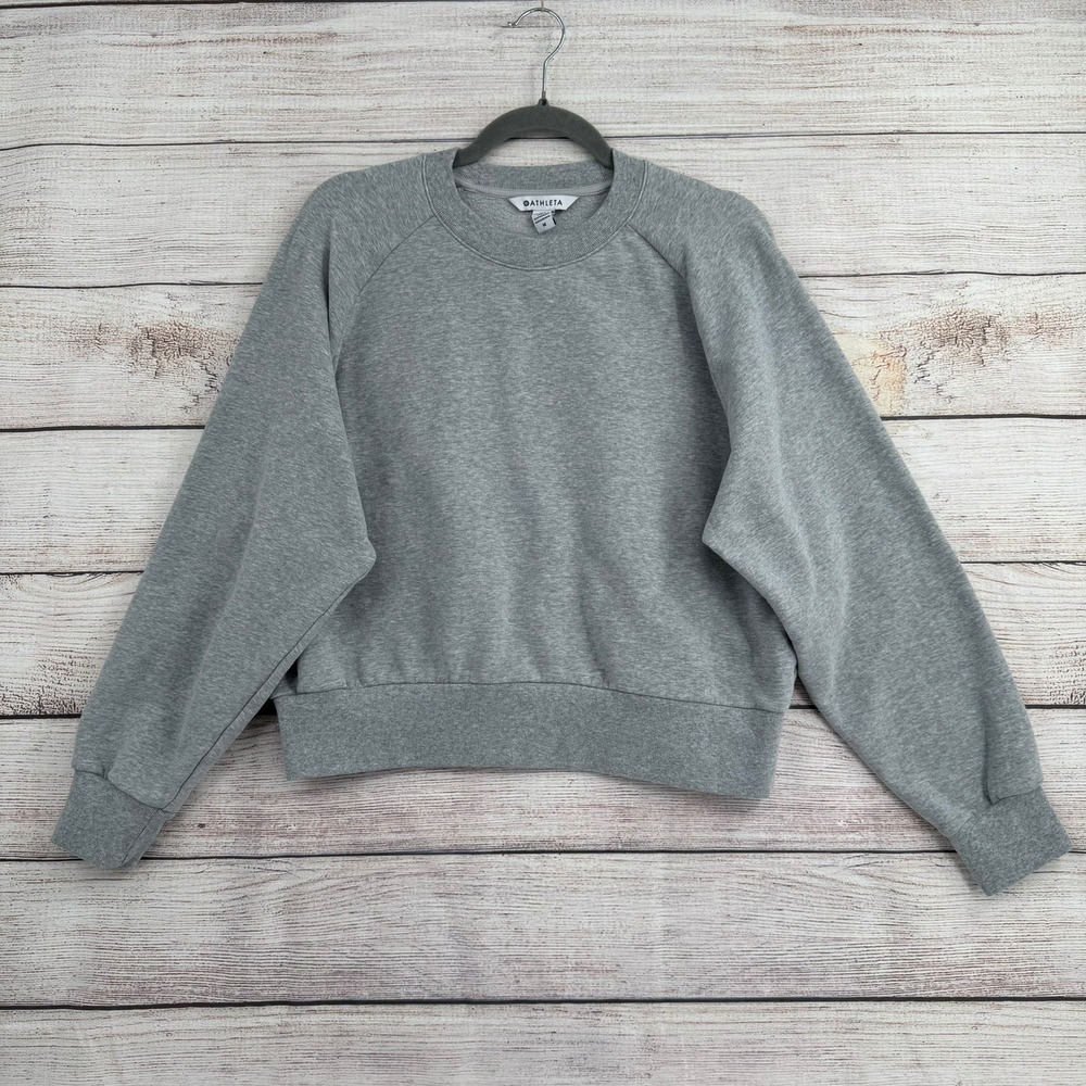 Athleta Coaster Luxe Sweatshirt Women Size M Grey Raglan Sleeve Fleece 414588